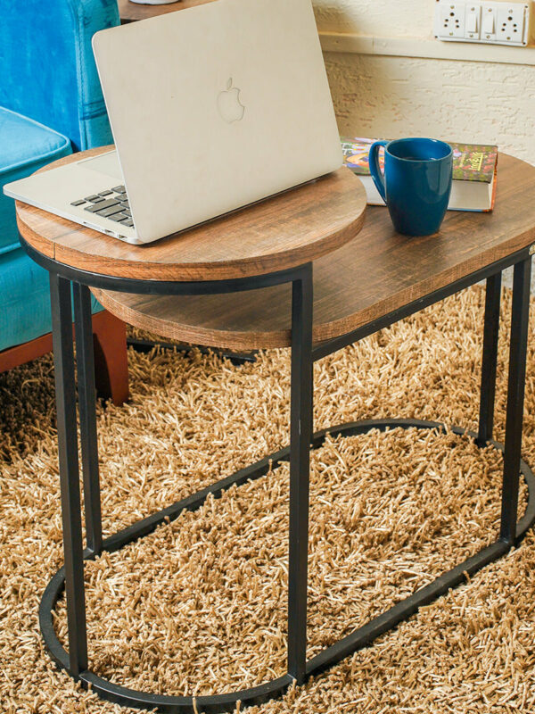 2-Tier Brown Side Table closeup