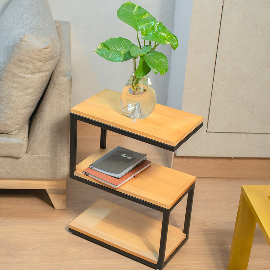 Wooden & Iron S Shape Bedside Tables - Image 4