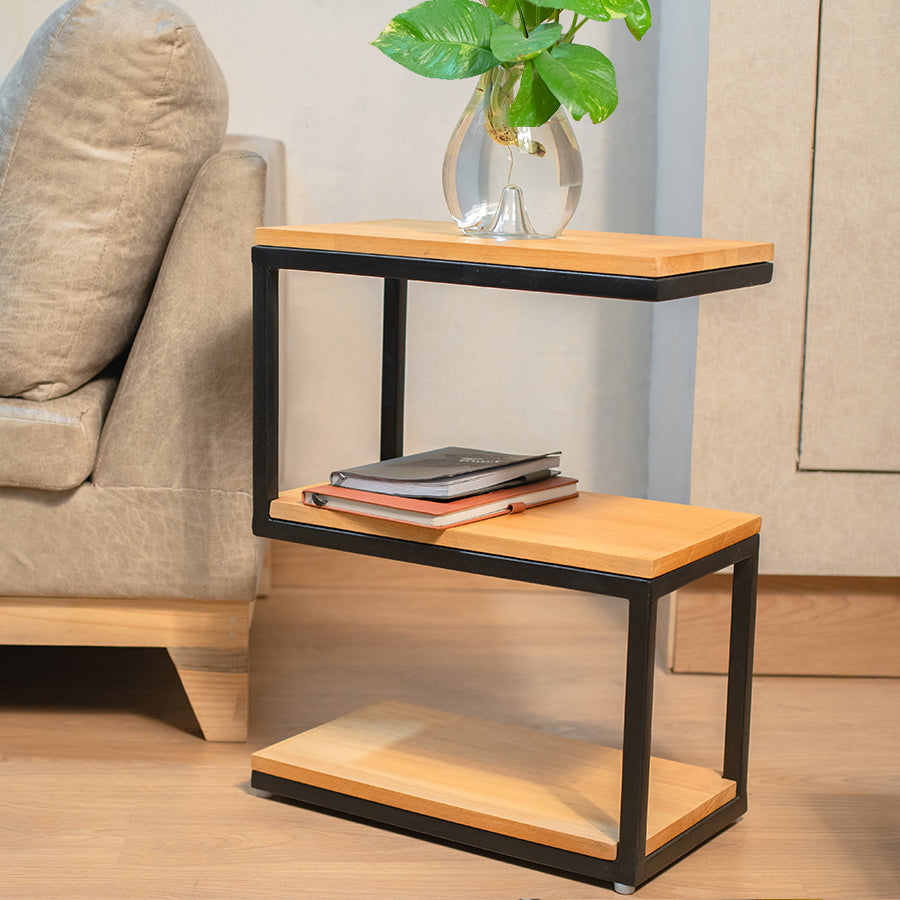 Wooden & Iron S Shape Bedside Tables - Image 3