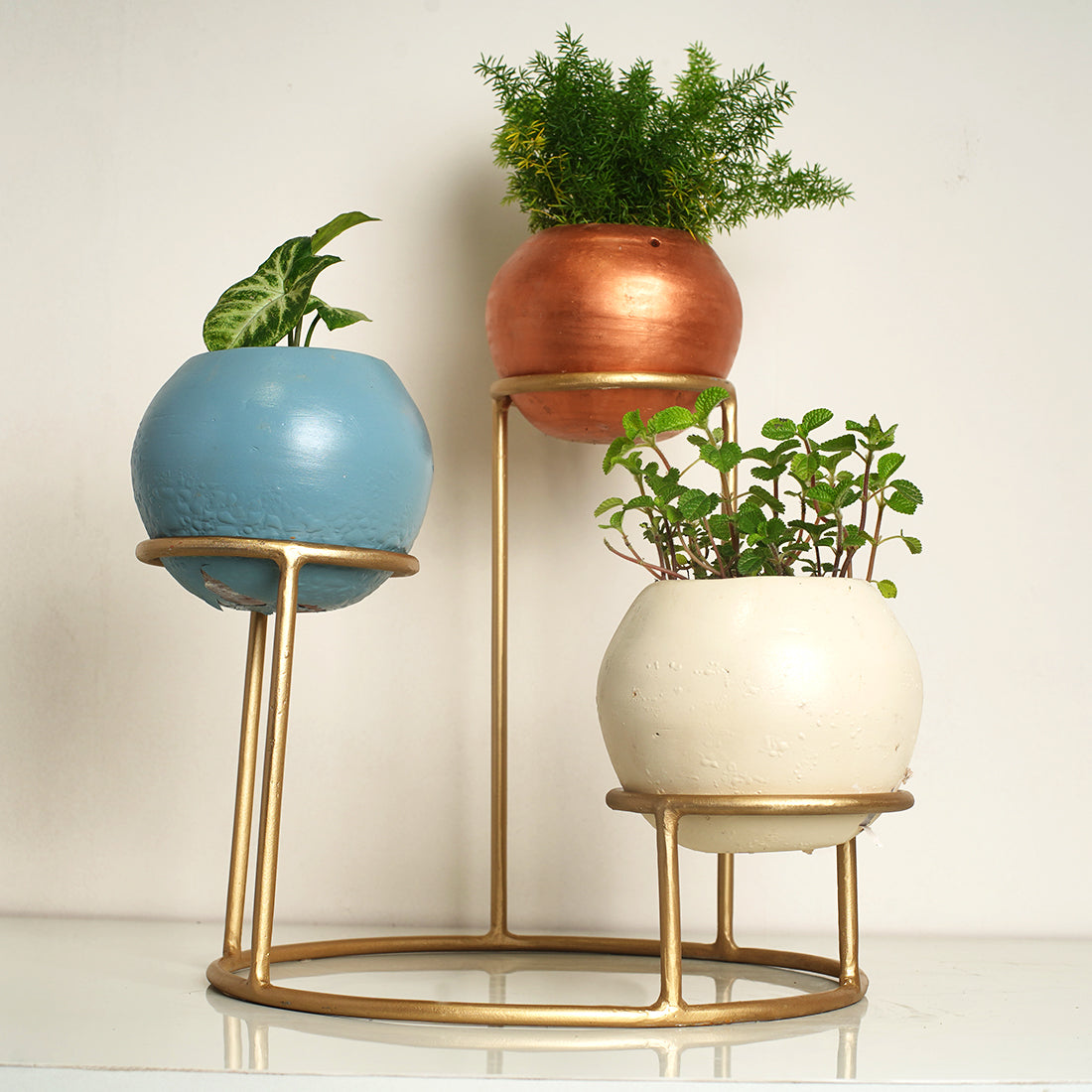 Tabletop 3 Tier Modern Style Planter Set, Indoor Outdoor Home Item for Garden Plants Flower, Balcony, Patio, Living Room, Garden, Bedroom Décor (Pack of 1) - Image 2