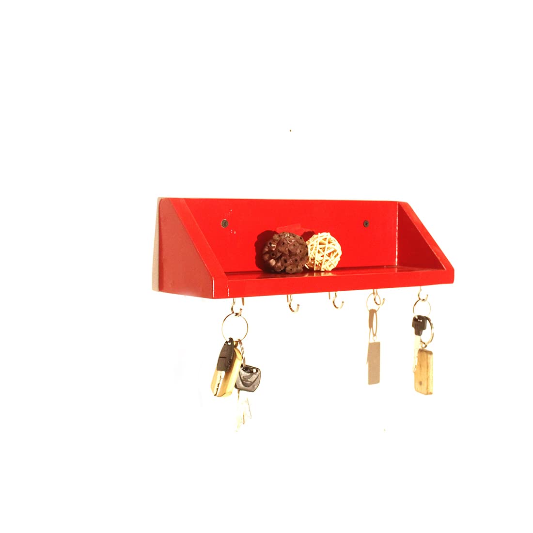 Unique Style Floating Wall Shelves, Decorative Wood Shelf for Living Room, Bedroom, Kitchen, Office, Easy to Assemble Modern Wooden Wall Mounted Shelves Key Holder (5 Hooks, Brown, Black, Red, White, Yellow) - Image 3