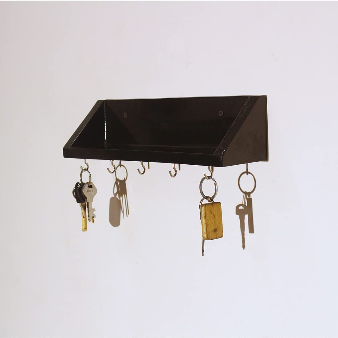 Unique Style Floating Wall Shelves, Decorative Wood Shelf for Living Room, Bedroom, Kitchen, Office, Easy to Assemble Modern Wooden Wall Mounted Shelves Key Holder (5 Hooks, Brown, Black, Red, White, Yellow) - Image 4