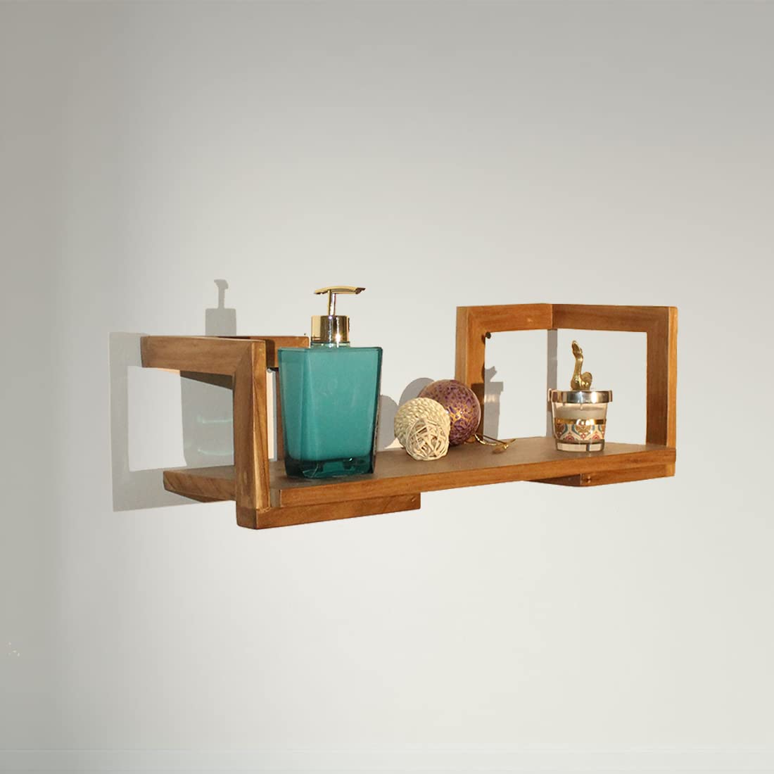 Mango Wood Make Eco-friendly Wall Mounted Bathroom Wooden Wall Shelf (Number of Shelves - 1, Brown) - Image 6