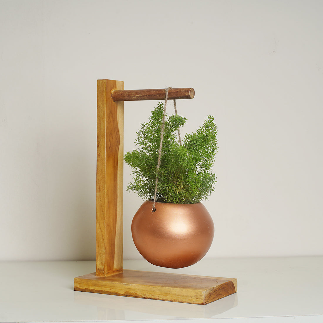 Modern Wooden Decorative Planter Stand Flower Pot Rack Shelf with Hanging Pot for Outdoor Indoor Home Office Garden Balcony Porch Patio Terrace Corner Display - Image 3