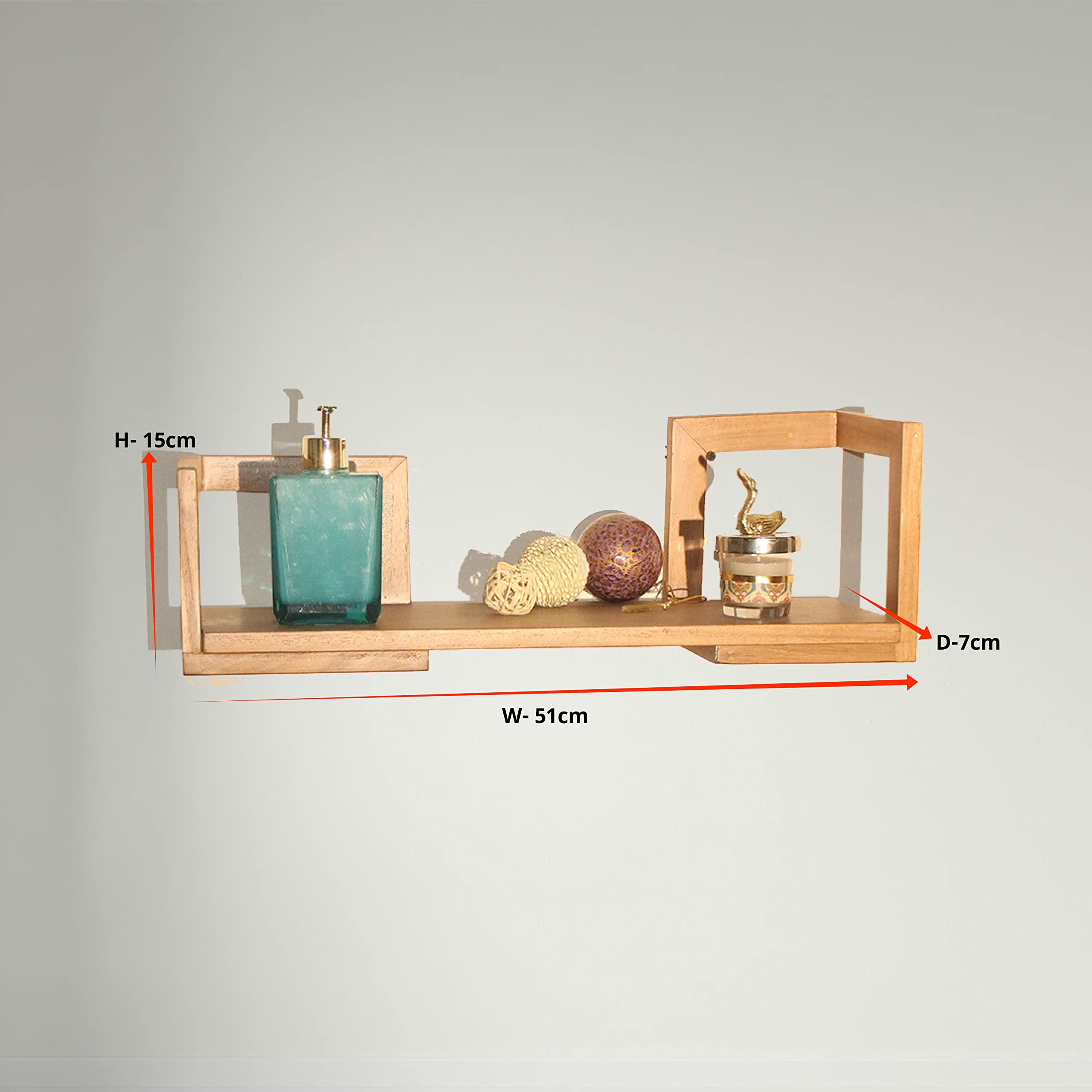 Mango Wood Make Eco-friendly Wall Mounted Bathroom Wooden Wall Shelf (Number of Shelves - 1, Brown) - Image 2